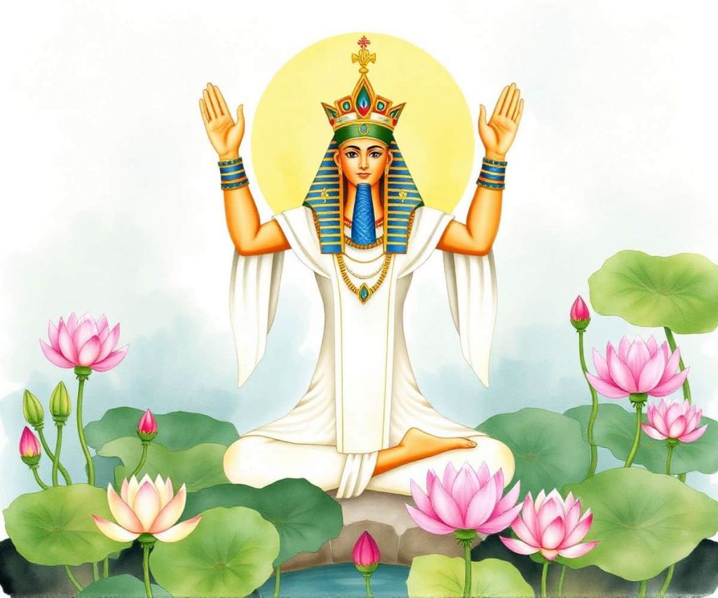 Egyptian Ka a Spiritual with Two Upraised Arms in a Serene and Peaceful Environment