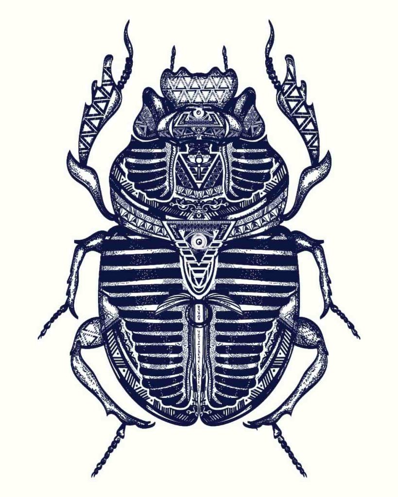 Scarab tattoo, ancient Egypt art. Spiritual symbol of pharaoh